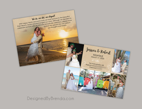 Custom Elopement Wedding Announcement with Reception Save the Date - Rustic Photo Collage Card