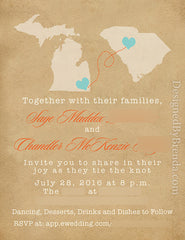 Vintage Save the Date Card with States and Hometowns - Rustic Look