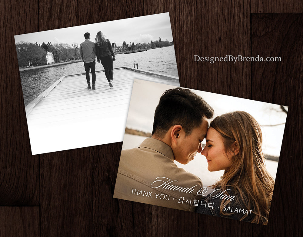 Photo Wedding Thank You Card with Bilingual or Trilingual Message - One Photo