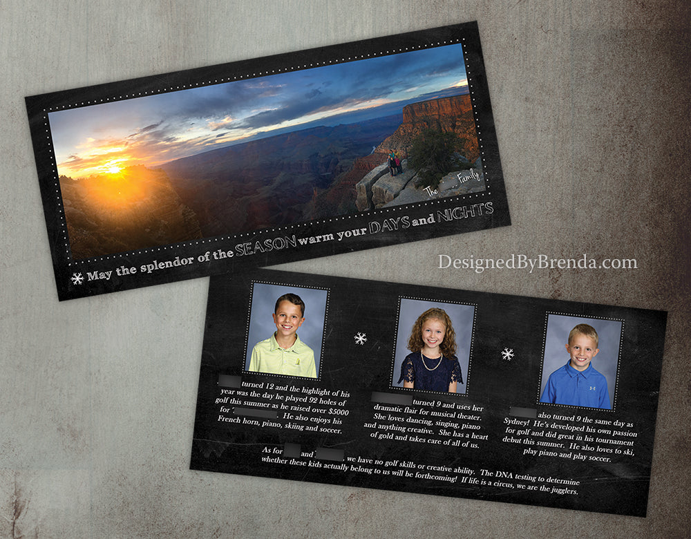 Holiday Christmas Card with Panoramic Photo on Chalkboard Background - Unique Design