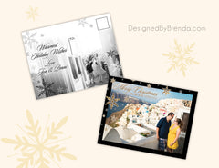 Combined Wedding Thank You & Christmas Card with photos - Elegant Black & Gold