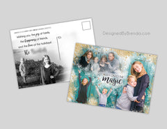 Blended Metallic Gold Holiday Card with Beautiful Photo Collage - Double Sided, Unique, Artisic Look