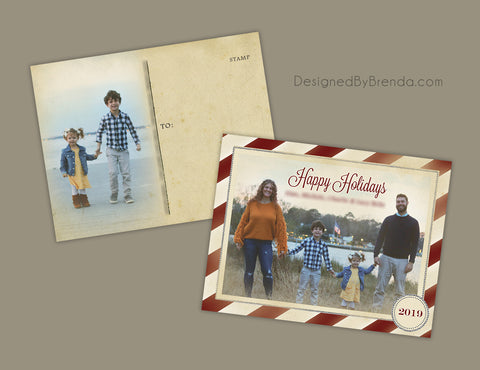 Vintage Stripes Holiday Photo Postcard with Border