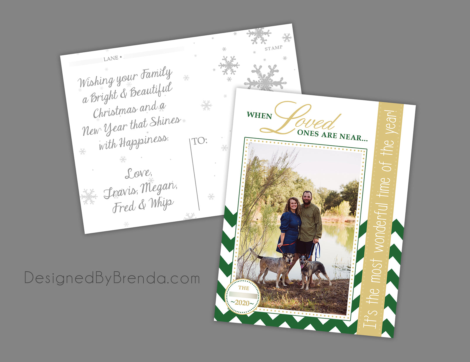 Gold & Teal Chevron Holiday Card with Photo - Most Wonderful Time of the Year