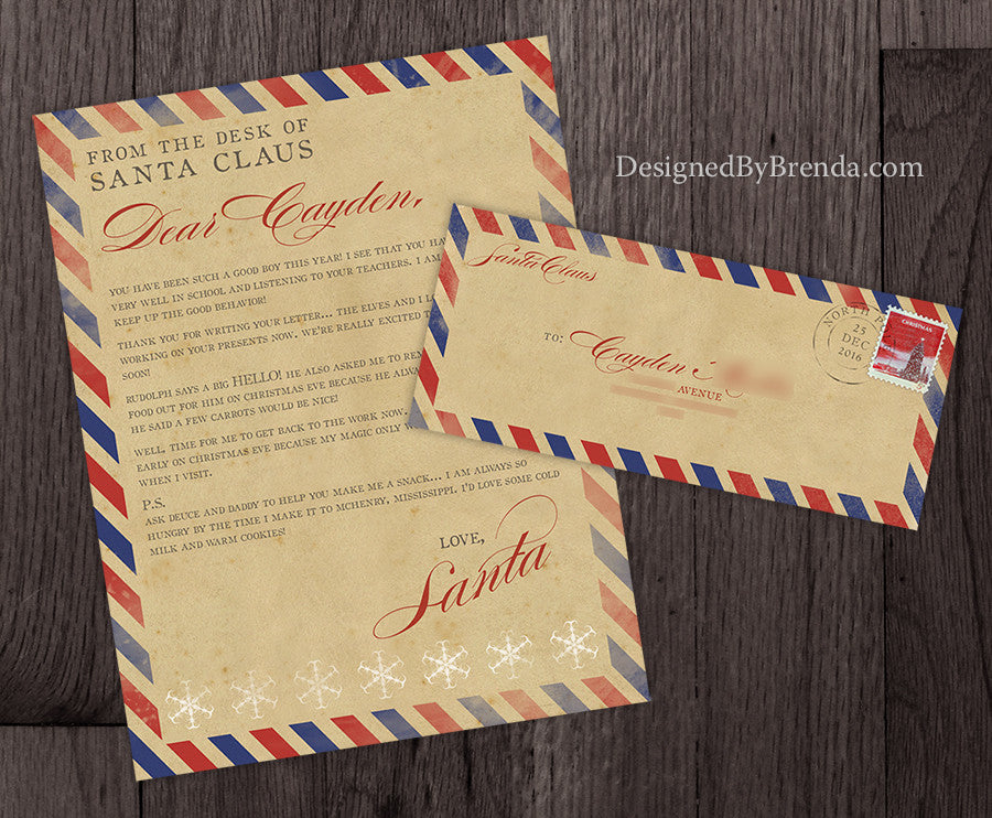 Rustic Letter from Santa - Digital PDF or JPEG File - Vintage Airmail Style