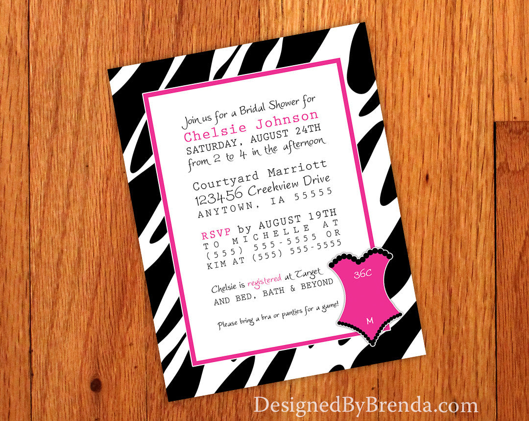 Zebra Print Bridal Shower Invitation with Lingerie Sizing - Any Colors – Designed By Brenda zebra-print-bridal-shower-invitation-with-lingerie-sizing-any-colors-designed-by-brenda